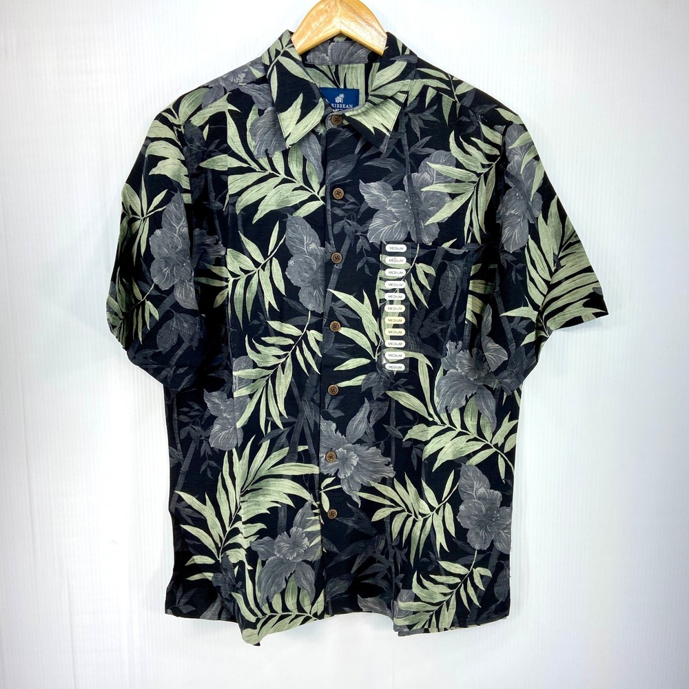 Caribbean Joe Silk Short Sleeve Tropical Hawaiian Button Up Shirt Men Medium NWT